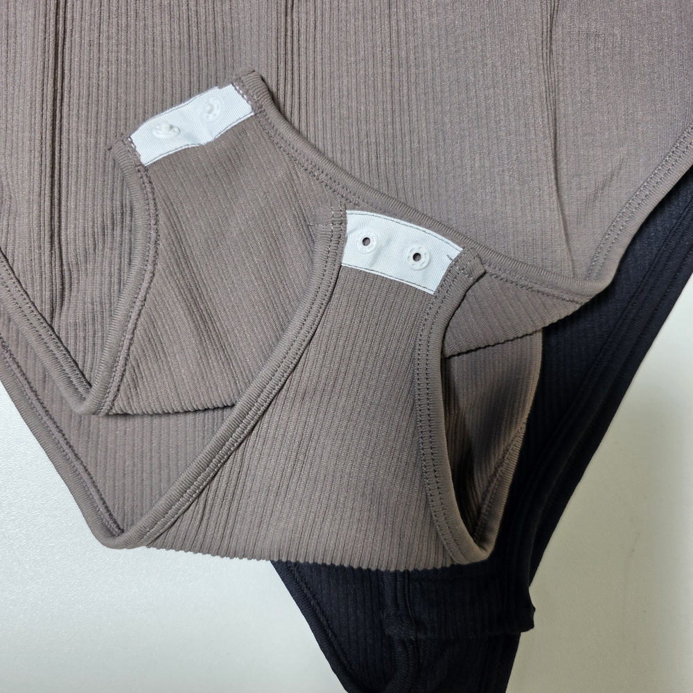 OQQ Seamless Ribbed Shapewear Bodysuit - Set Of 2 - Black & Brown - Picture 5 of 6